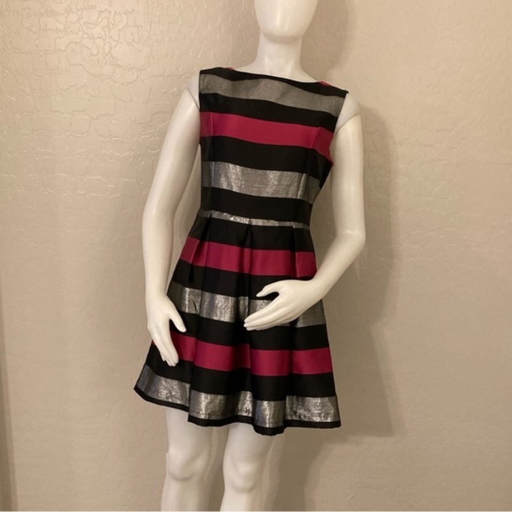 Charming Charlie Metallic Stripes Sleeveless Fit and Flare Dress M
